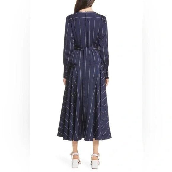 La Ligne New York Sadie Striped V Neck Long Sleeve Midi Dress Navy Blue White S - Picture 13 of 13
